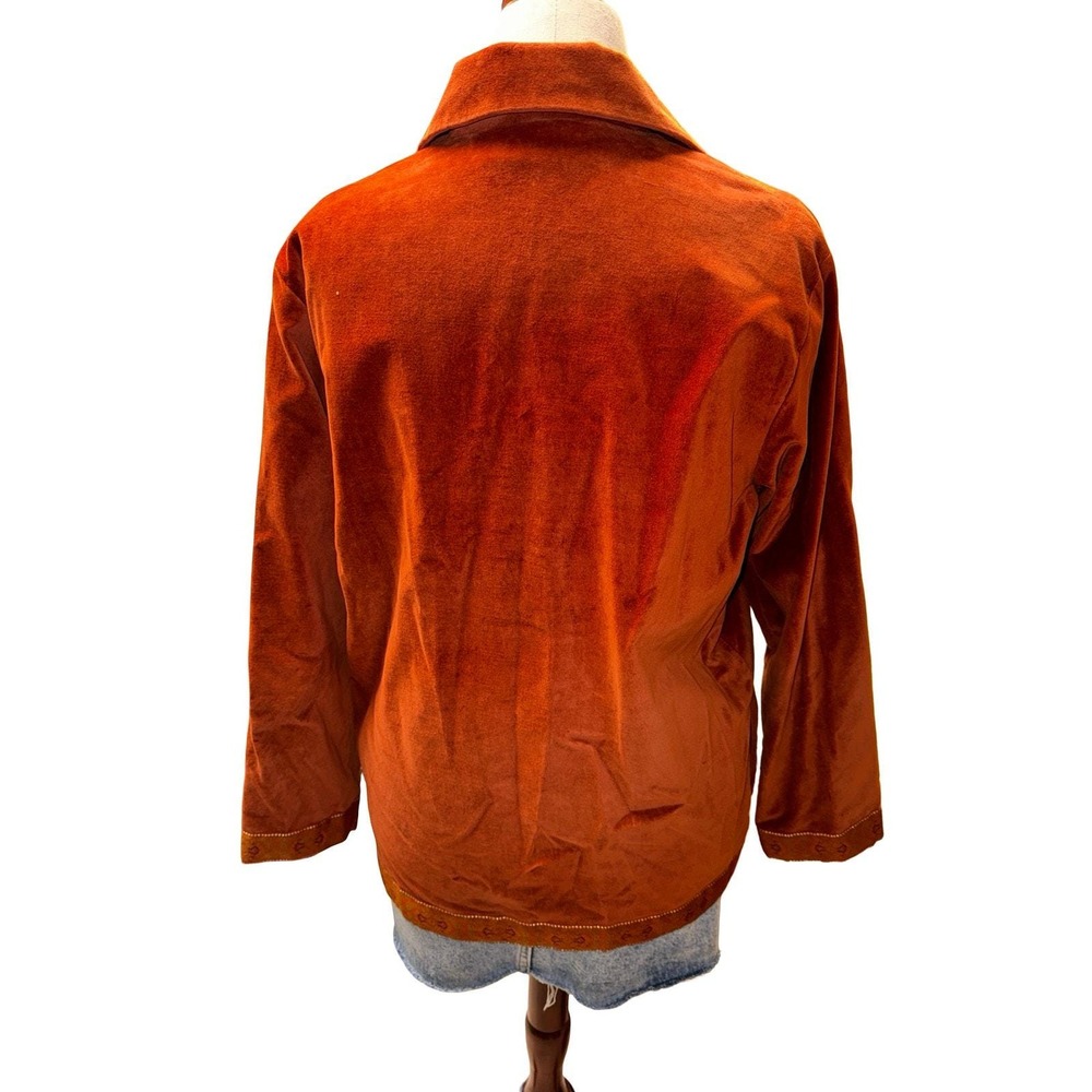 Jessica Holbrook Jacket Women Orange Velvet Floral Embroidered Button Up Size M - Picture 7 of 10